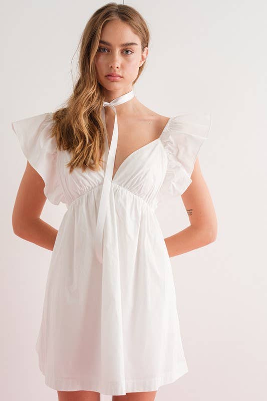 PD17371 - Audrey Tie-Back Ruffle Mini Dress