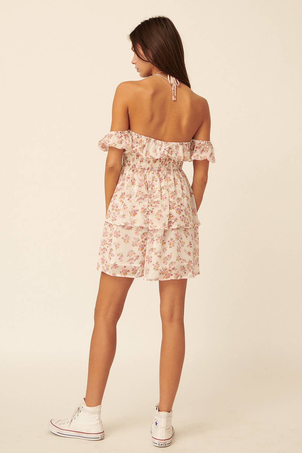 Frankie Floral Halter Off Shoulder Layered Mini Dress