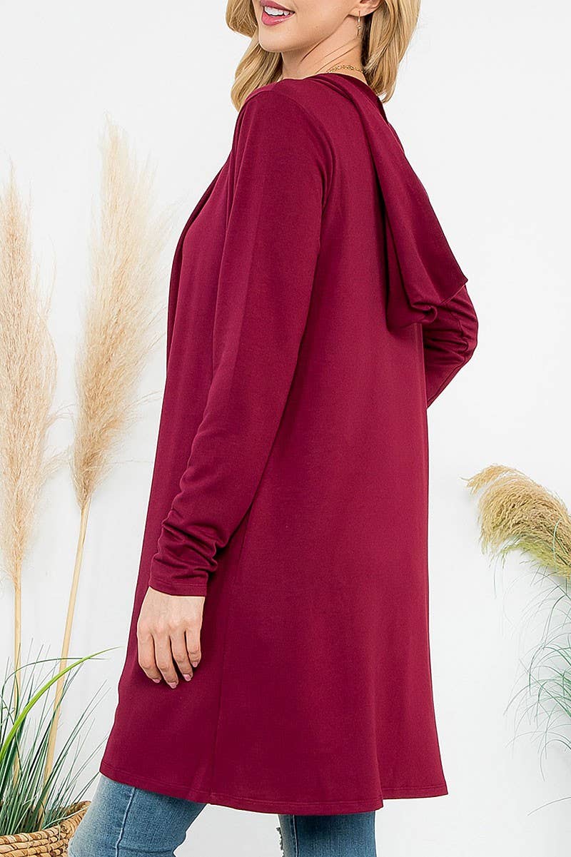 OPEN FRONT FRENCH TERRY HOODIE CARDIGAN