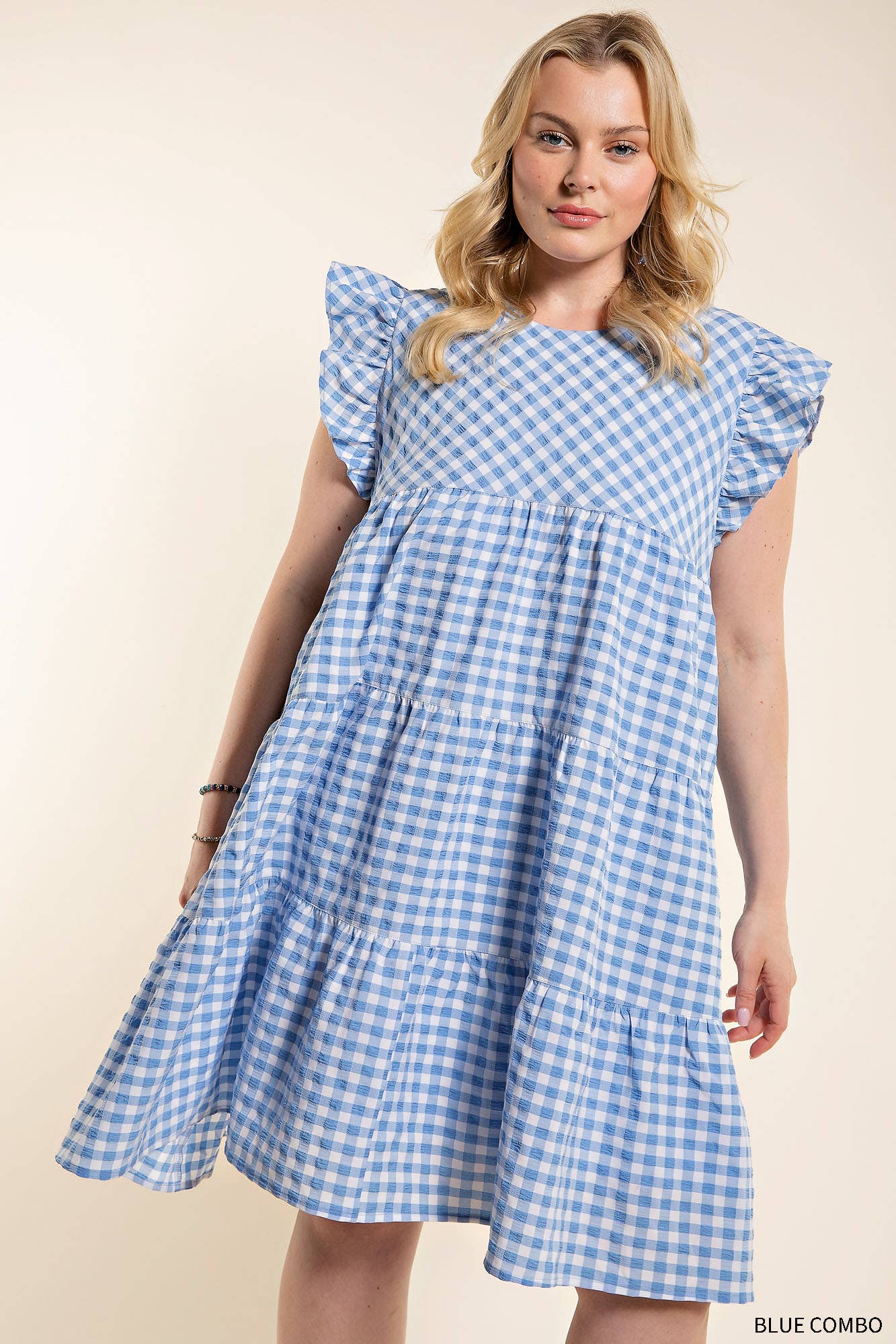 TONIE SIDE POCKET TIERED CHECK DRESS