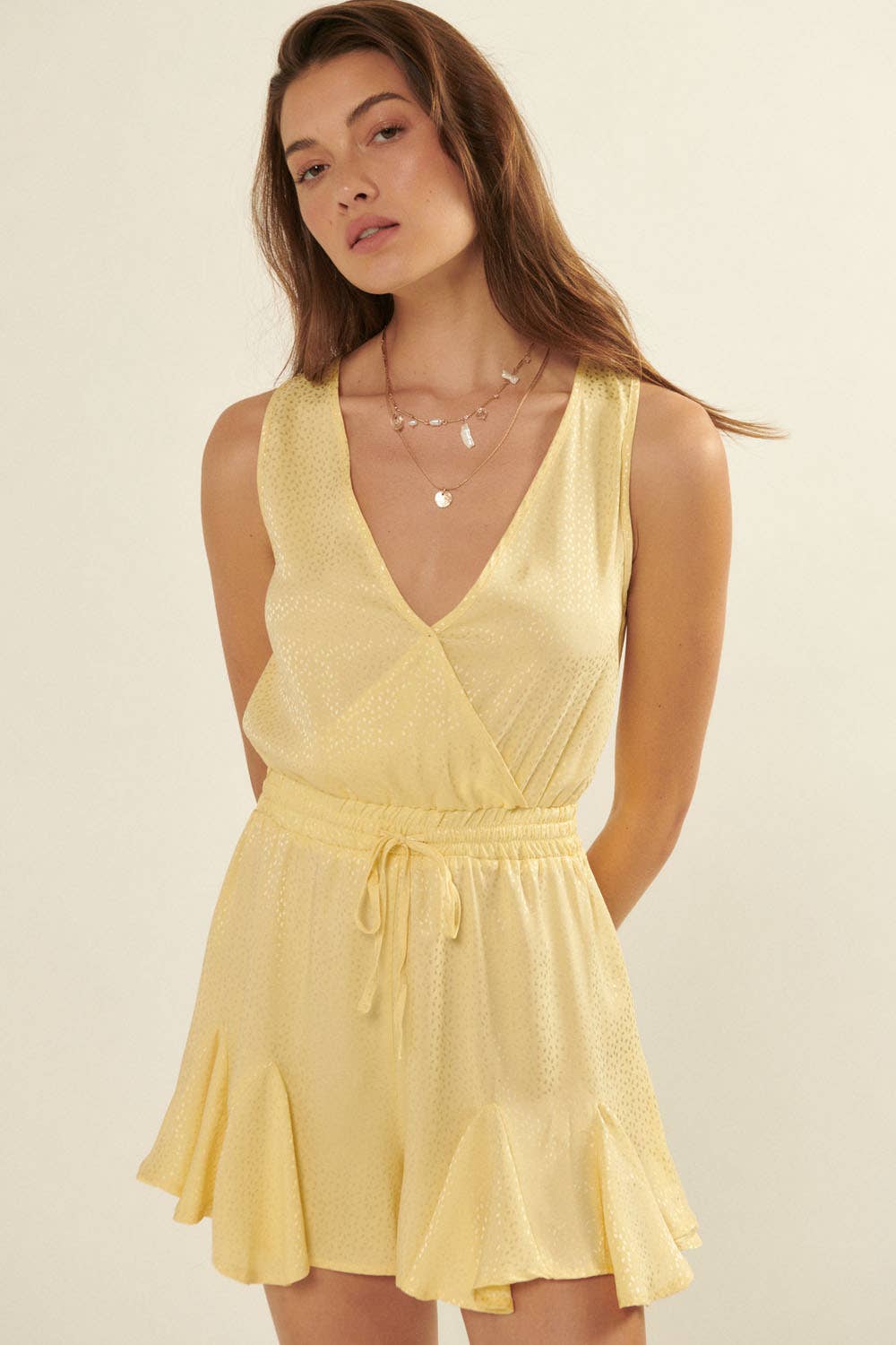 Aubrey Abstract Polka Dot Print Surplice Neck Romper