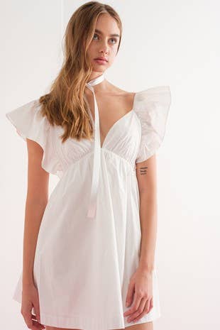 PD17371 - Audrey Tie-Back Ruffle Mini Dress