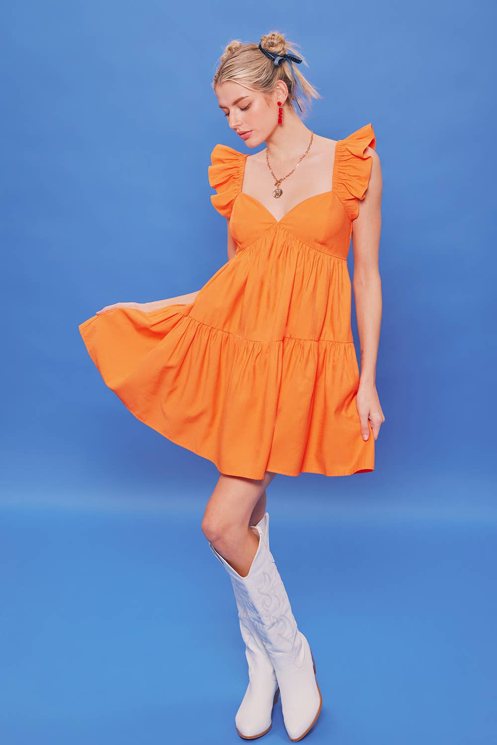 RUFFLED SHOULDER BABYDOLL MINI DRESS