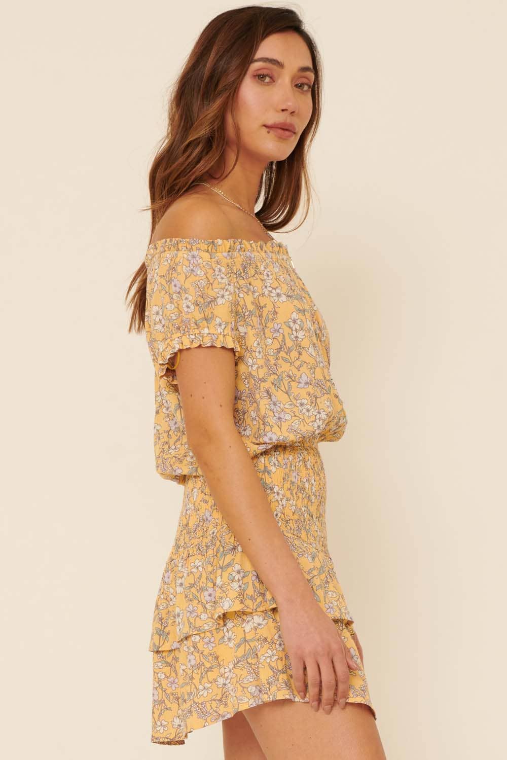 Nancy Off shoulder Smocked Tiered Ruffle Romper