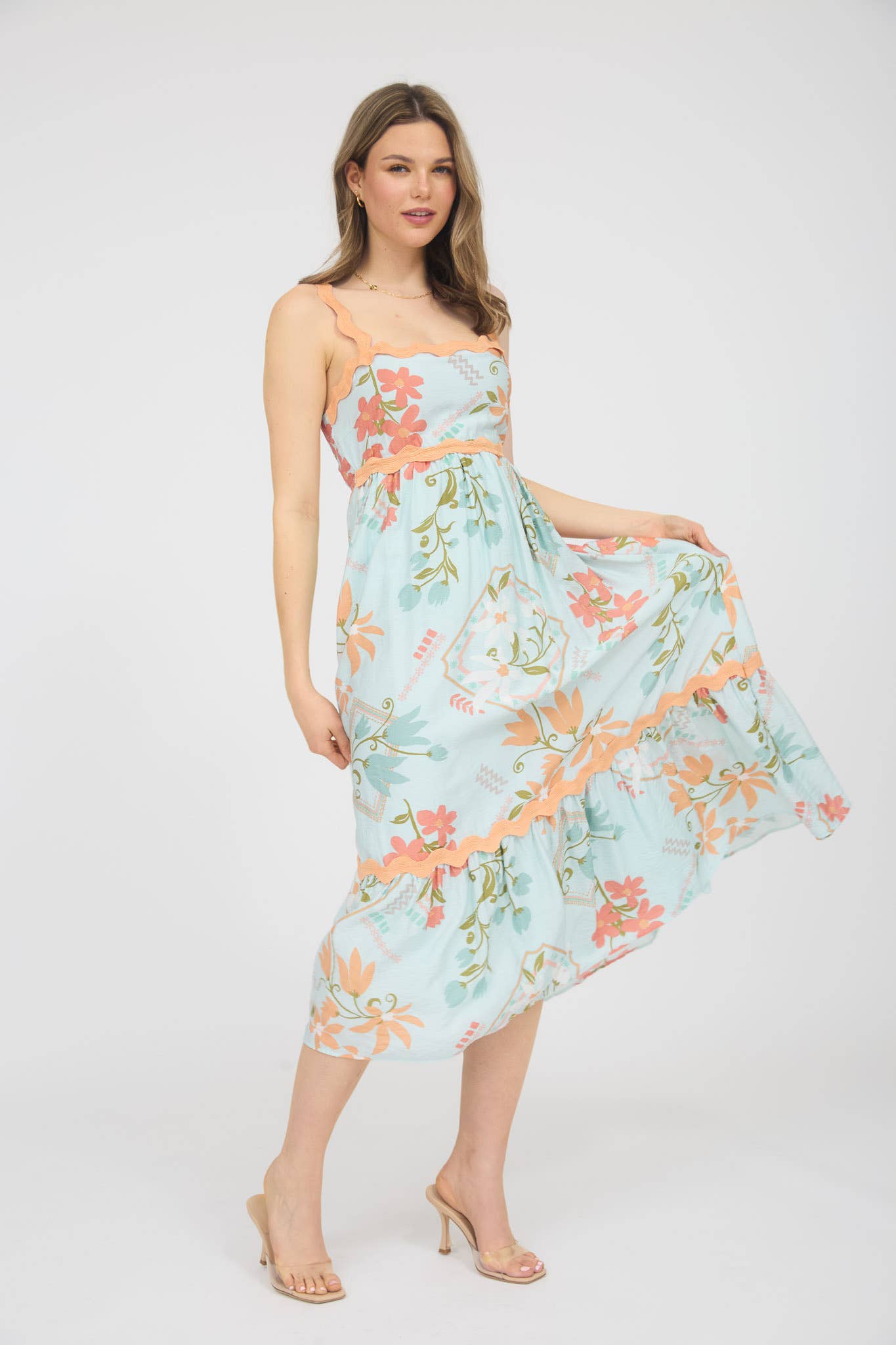 WENDY WAVY DETAIL SLEEVELESS MIDI DRESS
