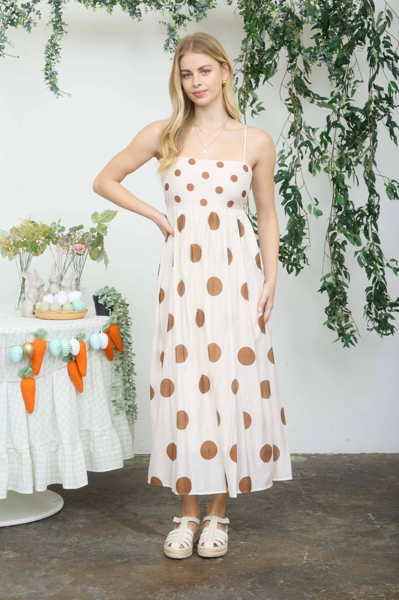 Empress POLKA DOT EMPIRE WAIST SPAGHETTI STRAP MIDI DRESS