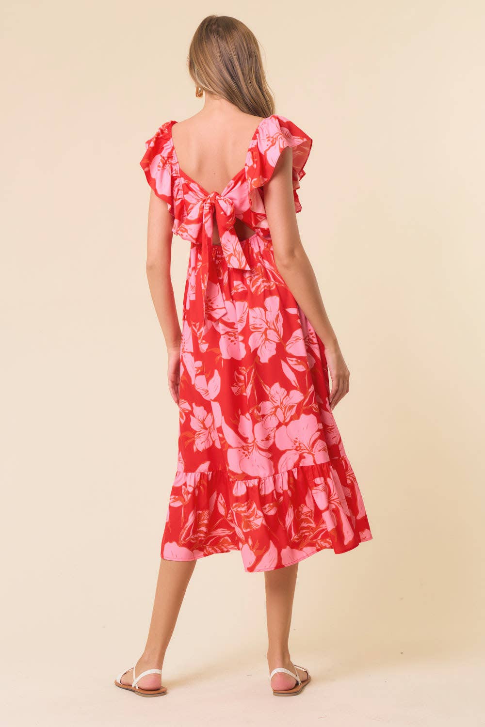 Sweeney Sweetheart Ruffle Sleeve Tie Back Midi Dress - 27695D
