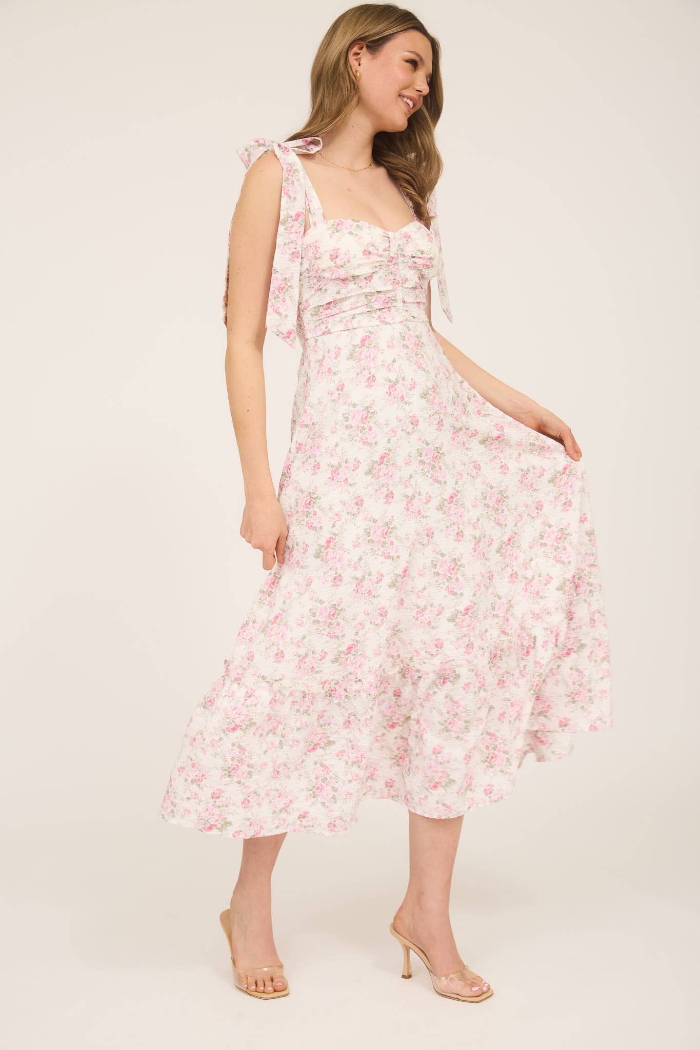 Felicity FLORAL TIE STRAP RUCHED DETAIL MAXI DRESS