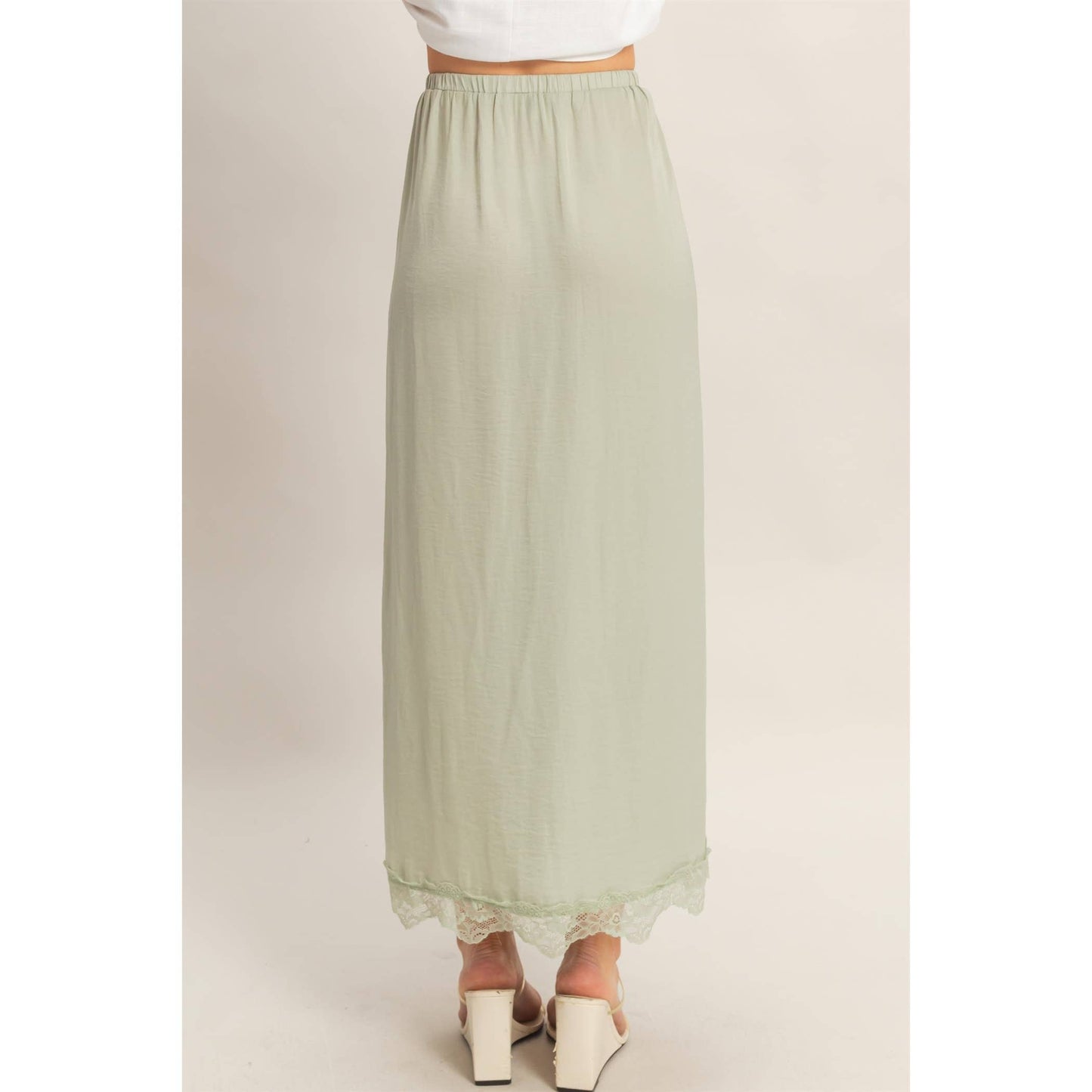 Skirt With Front Slit And Lace Hem