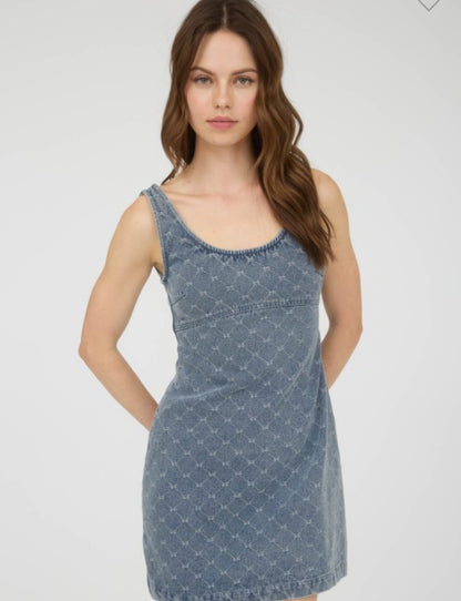 Dahlia denim bow print dress