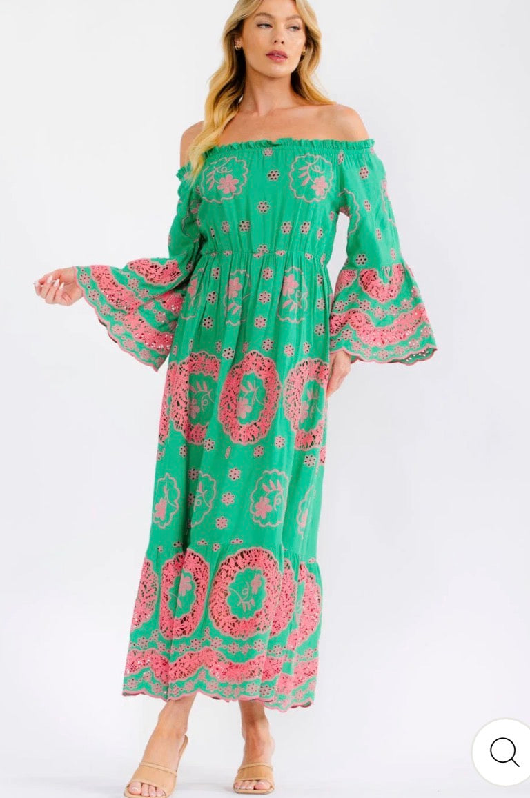 Cristina crochet off shoulder dress