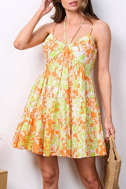 SERENA SLEEVELESS V-NECK FIT & FLARE FLORAL MINI DRESS