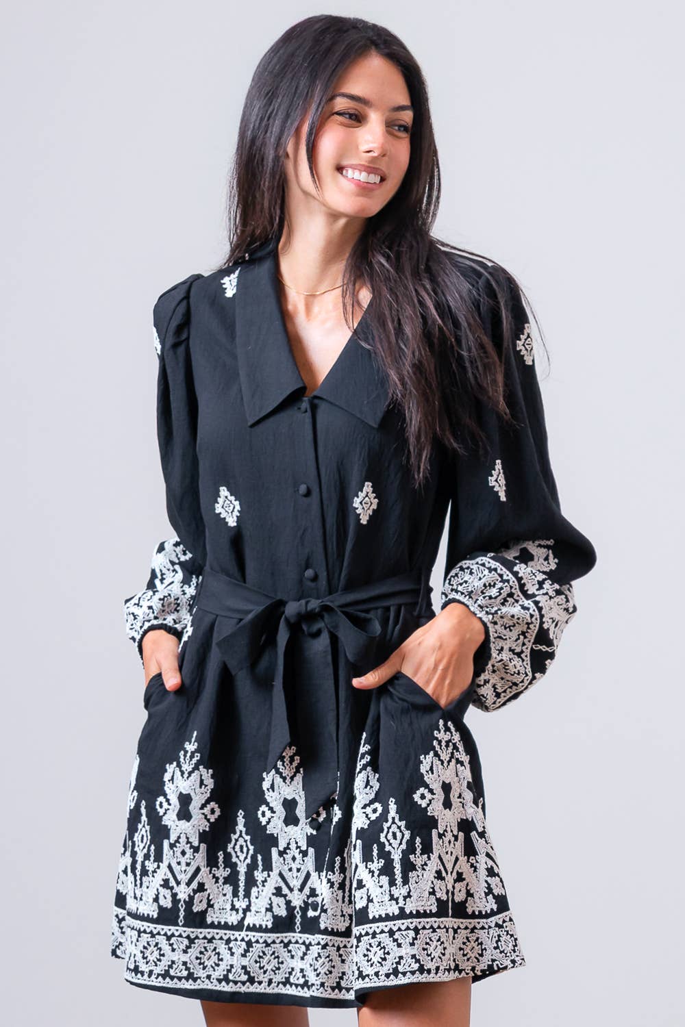 Emery A-LINE BOARDER EMBO MINI DRESS