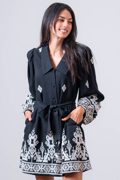 Emery A-LINE BOARDER EMBO MINI DRESS