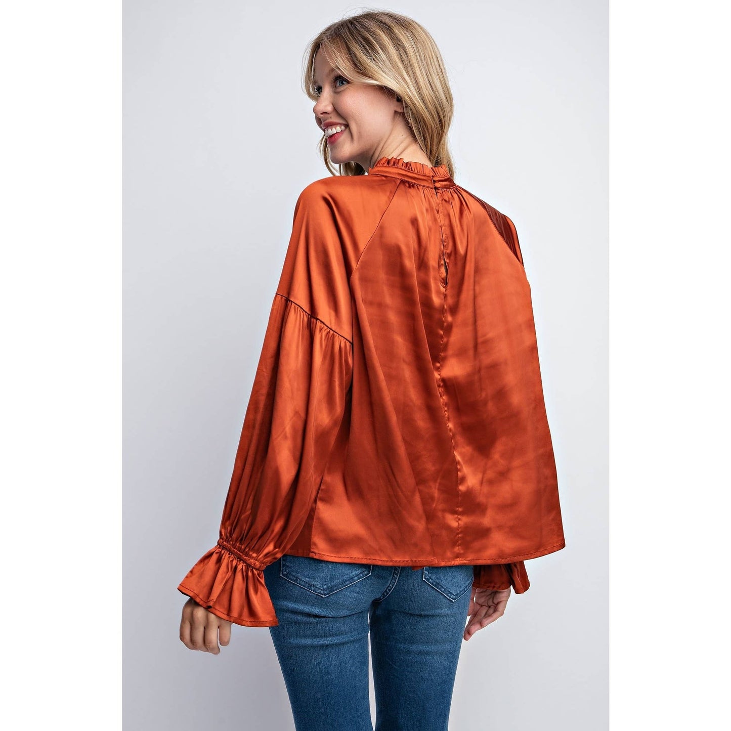 FRILLED COLLAR SATIN BLOUSE