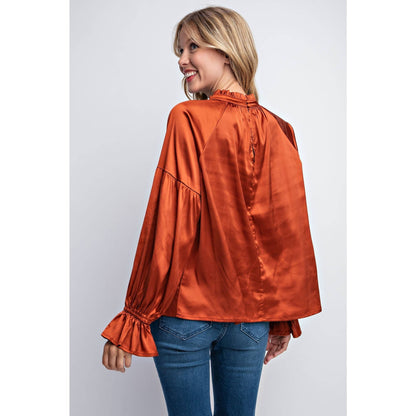 FRILLED COLLAR SATIN BLOUSE