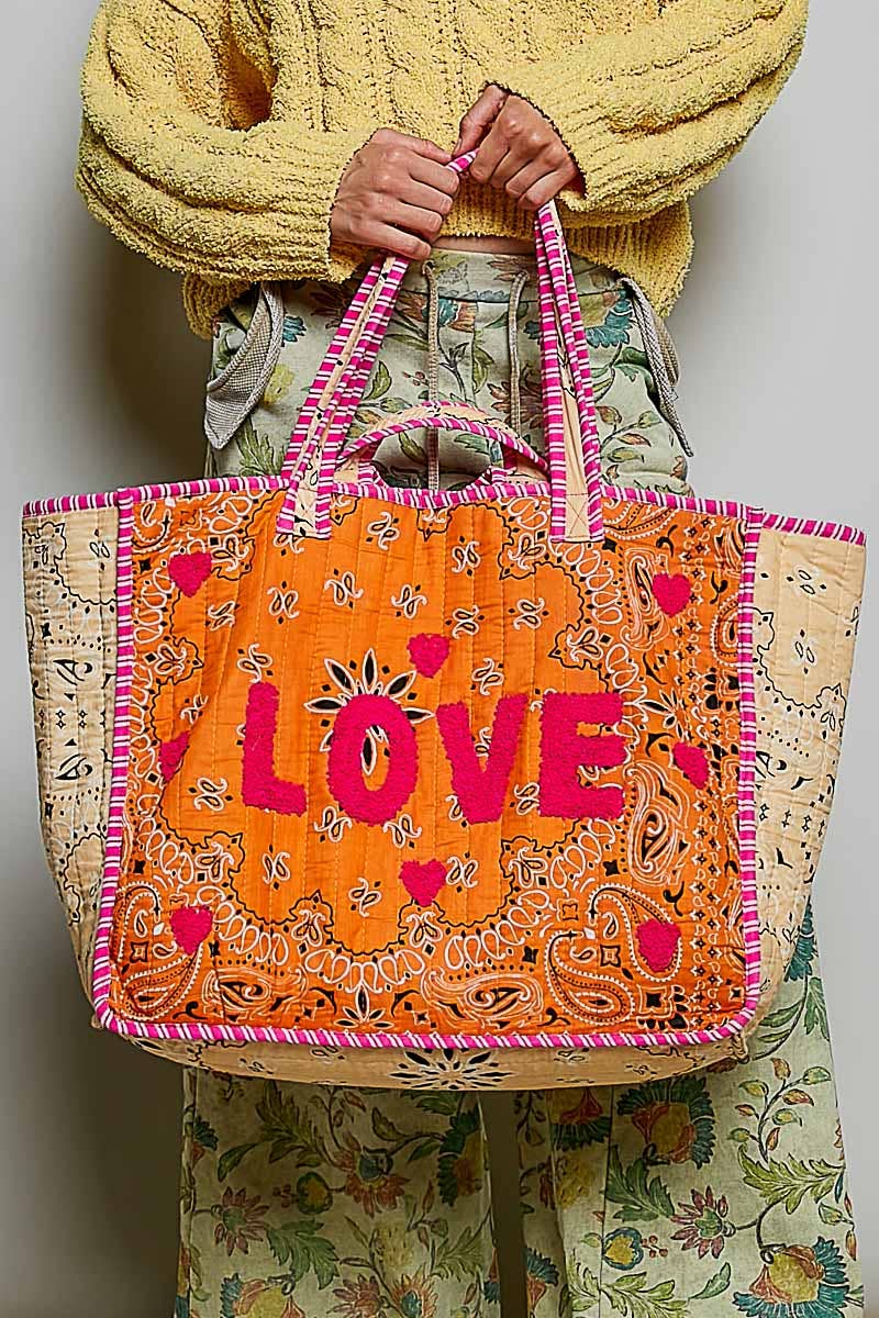 LOVE Bandana Quilted Tote Bag