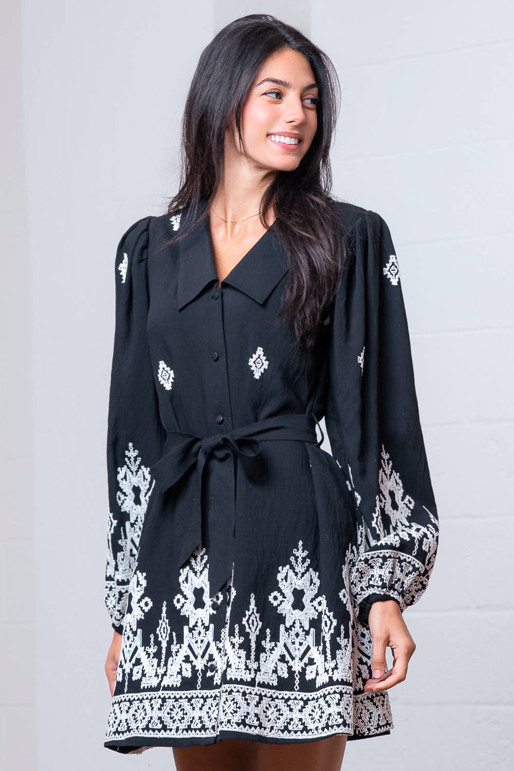 Emery A-LINE BOARDER EMBO MINI DRESS