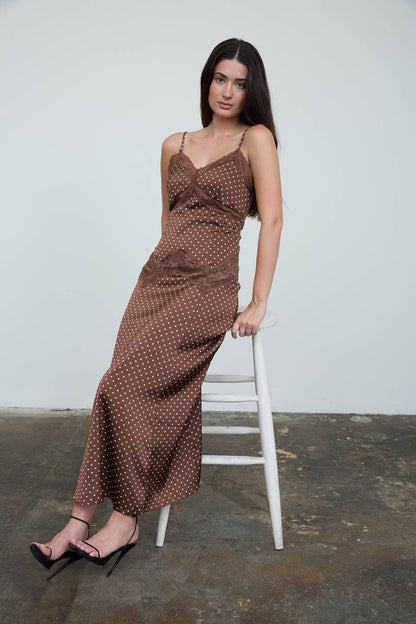 Dot your heart out LACE TRIM SPAGHETTI STRAP MIDI DRESS