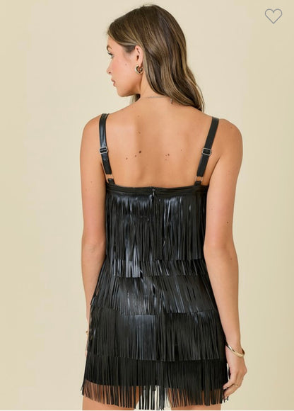 Fia Fringe pleather mini dress