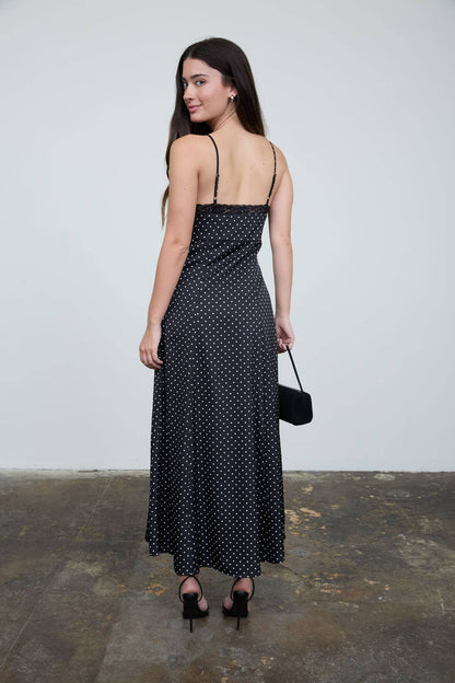 Dot your heart out LACE TRIM SPAGHETTI STRAP MIDI DRESS