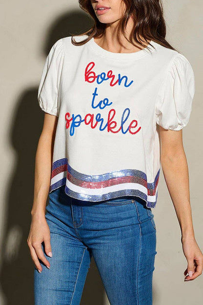 SEQUINS BORN TO SPARKLE PATRIOTIC TUNIC BLOUSE TOP