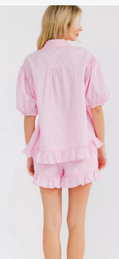 Ginger gingham two piece ruffle set