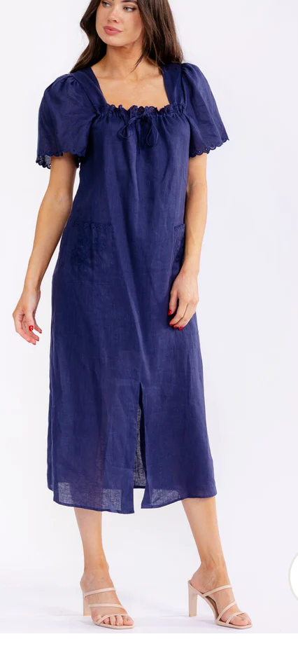 Lara linen maxi scallop dress