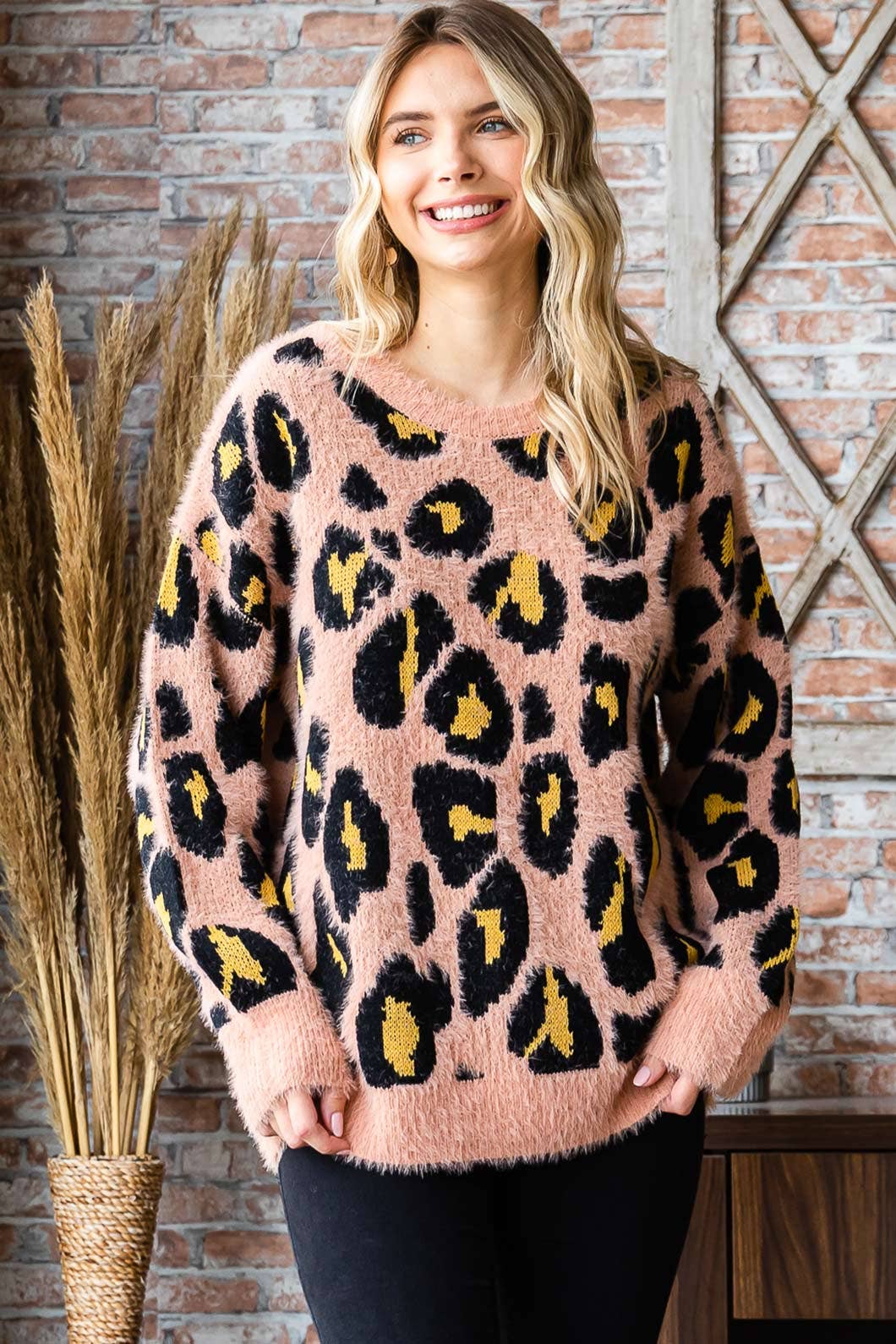 Lenny Leopard  Round Neck Sweater Top