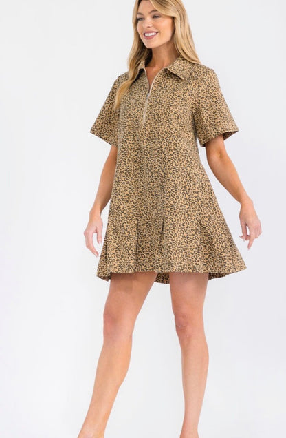 Zain zip up leopard denim dress