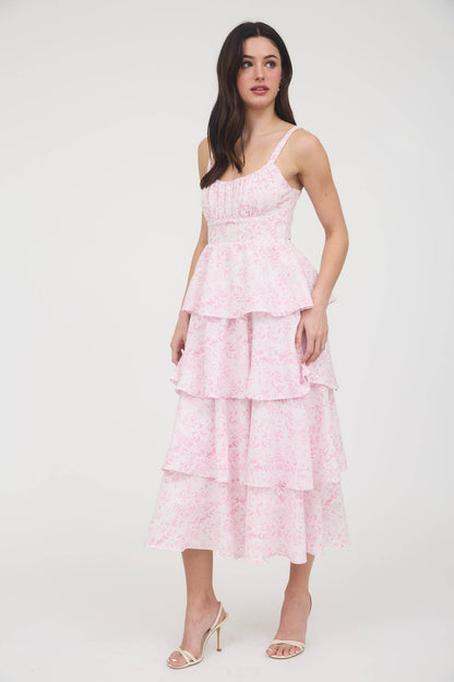 Francesca FLORAL BACK TIERED RUFFLE TIERED MAXI DRESS