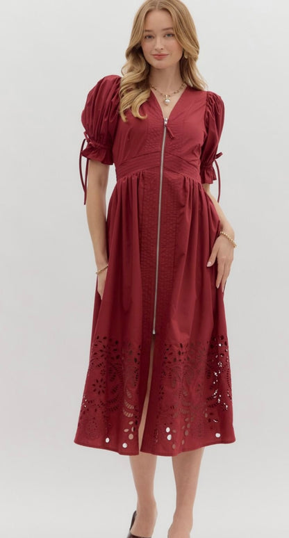 Paloma puff sleeve zipper front dress