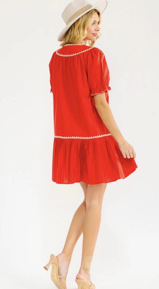Peony puff sleeve pleated dress