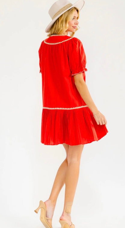 Peony puff sleeve pleated dress