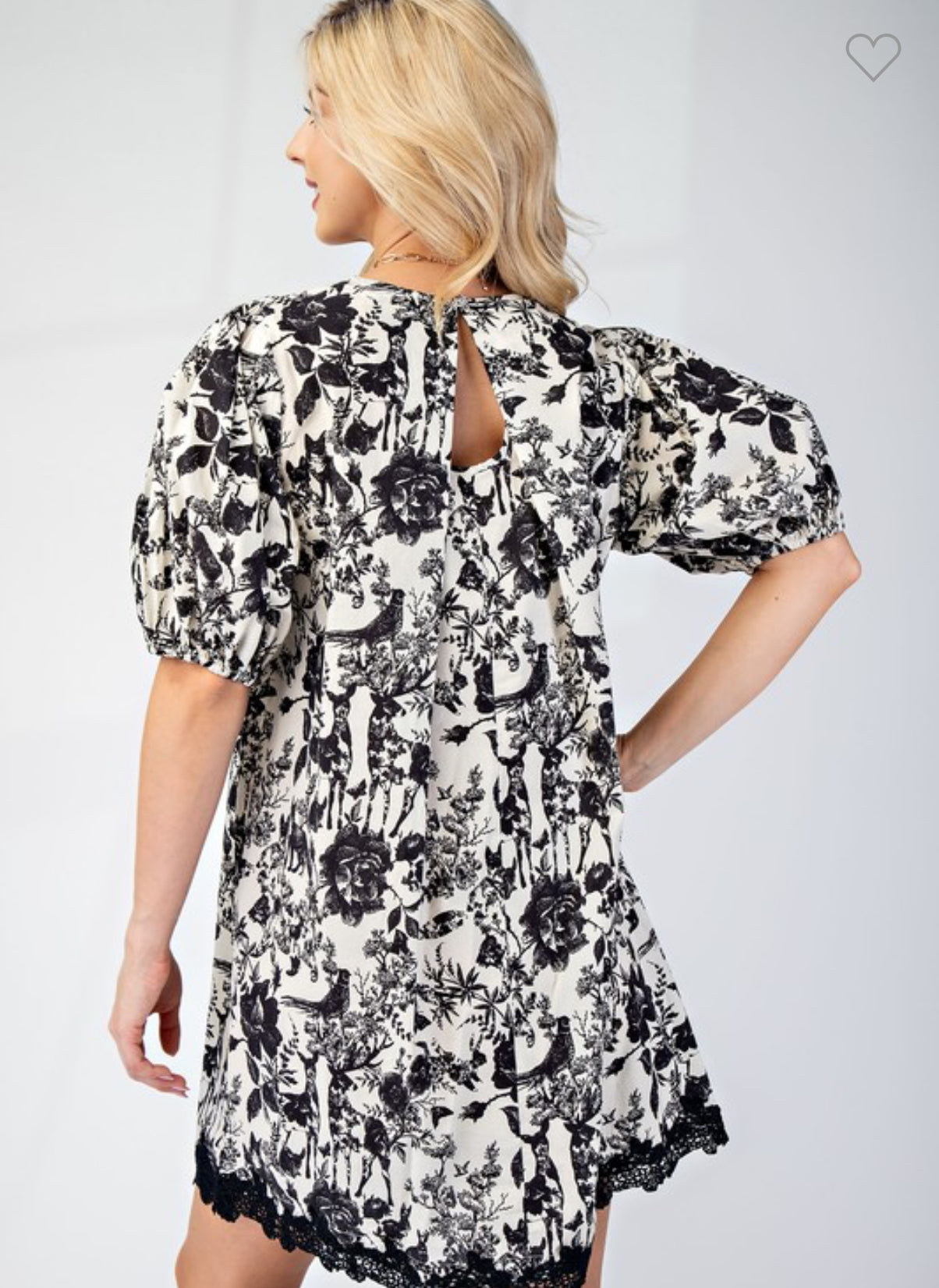 Presley pleated round neck puff sleeve dress