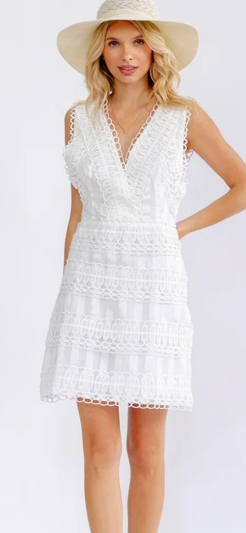 Vicky v neck embroidery lace mini dress