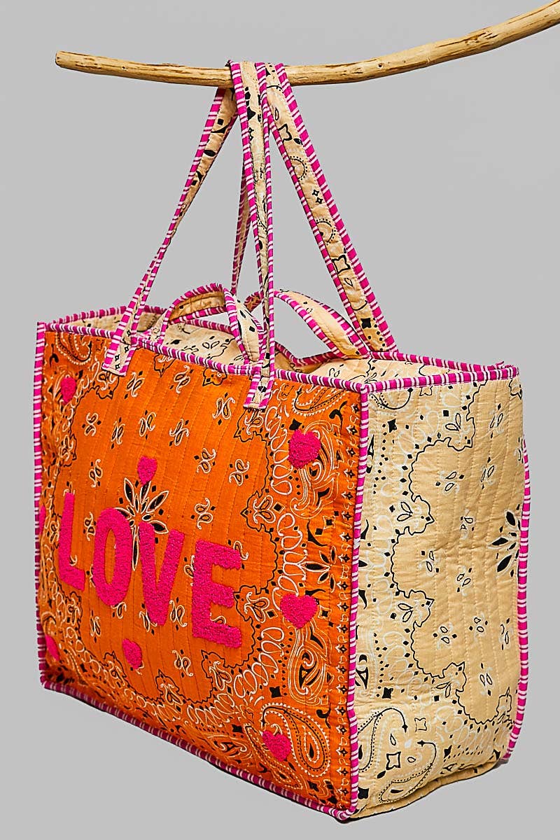 LOVE Bandana Quilted Tote Bag