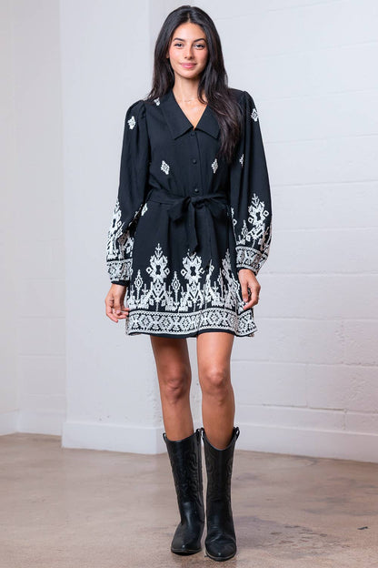 Emery A-LINE BOARDER EMBO MINI DRESS