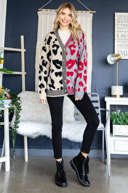 Lexi Leopard Print Blocked Sweater Cardigan