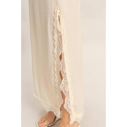 Skirt With Front Slit And Lace Hem