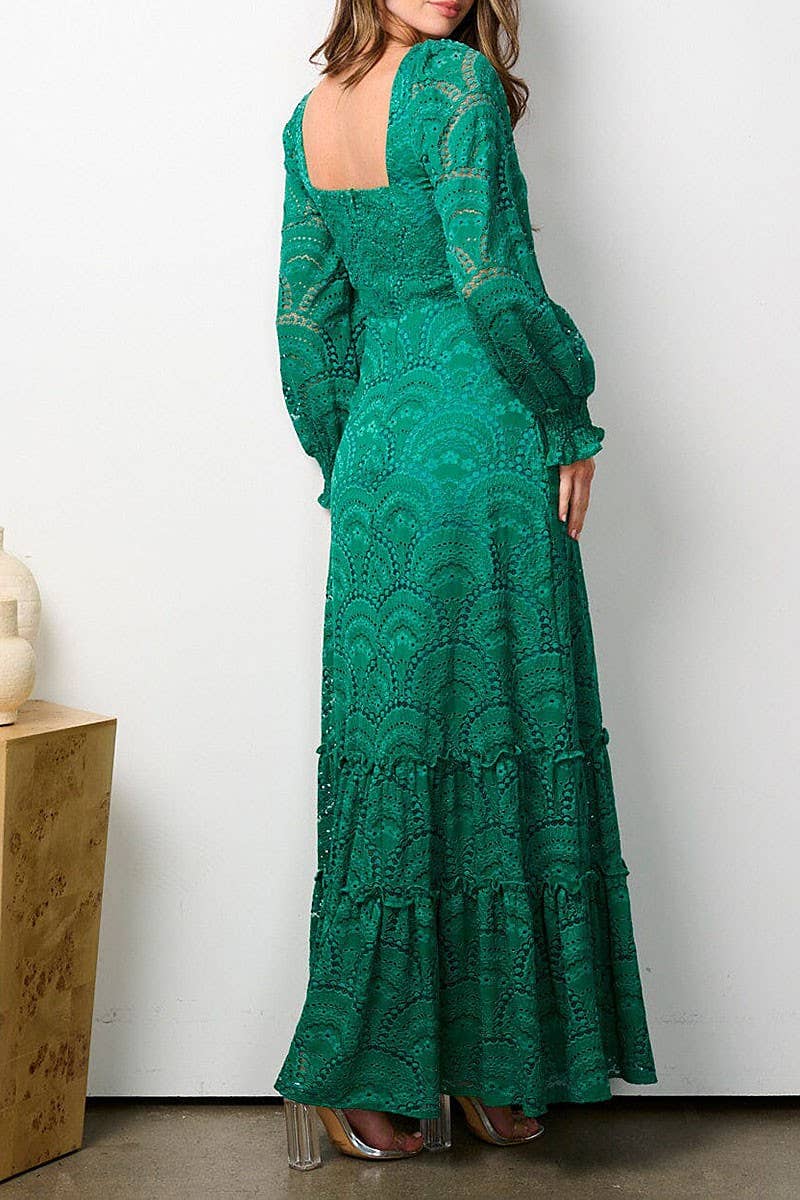 LONG SLEEVE FRONT CUT OUT ALL OVER LACE MAXI DRESS