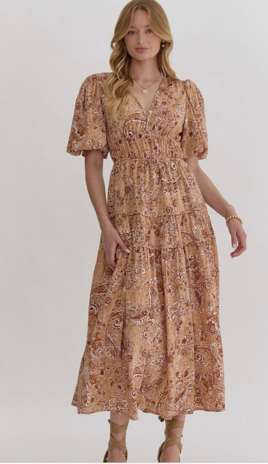 Prissy paisley puff sleeve dress