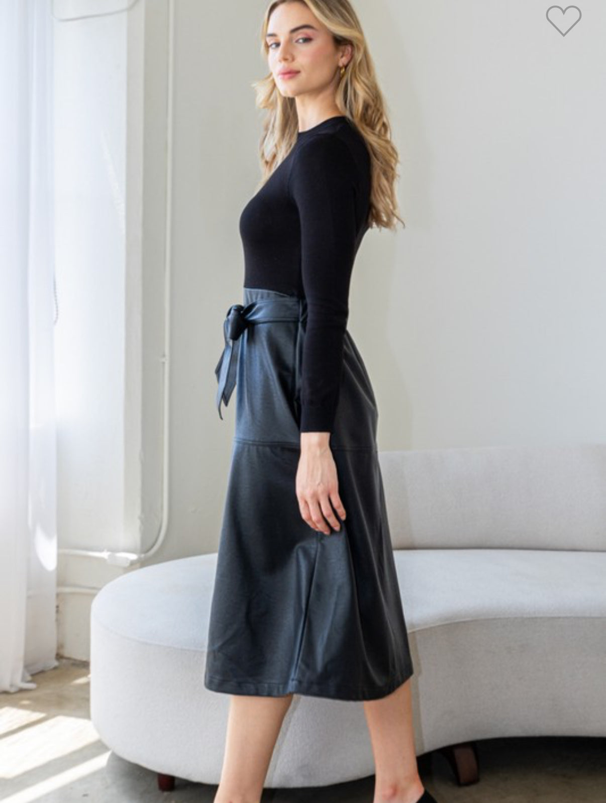 Miranda mock neck faux leather midi dress