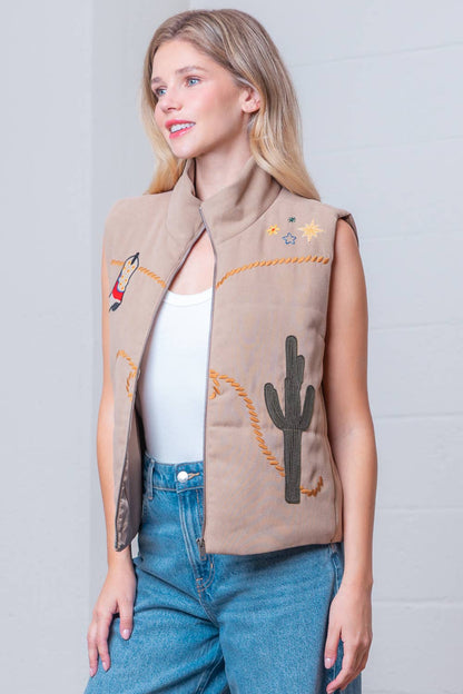 HJ75224T-SLVLESS WESTERN EMBROIDERY WOVEN VEST