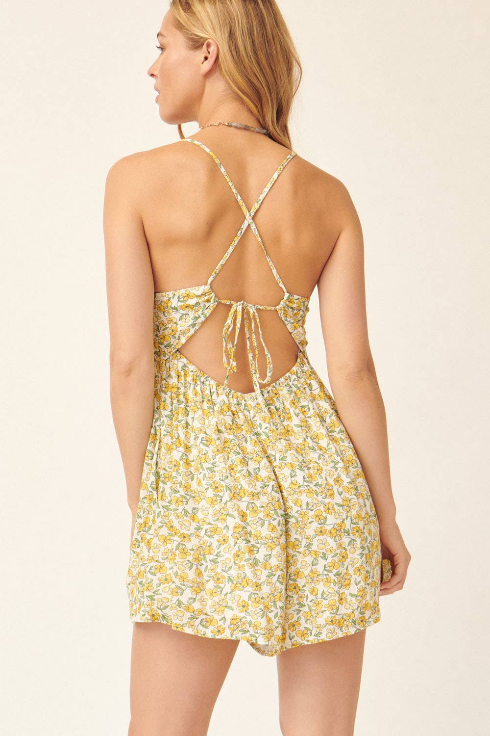 Fergie Floral Scoop Neck Flounce Cami Strap Romper