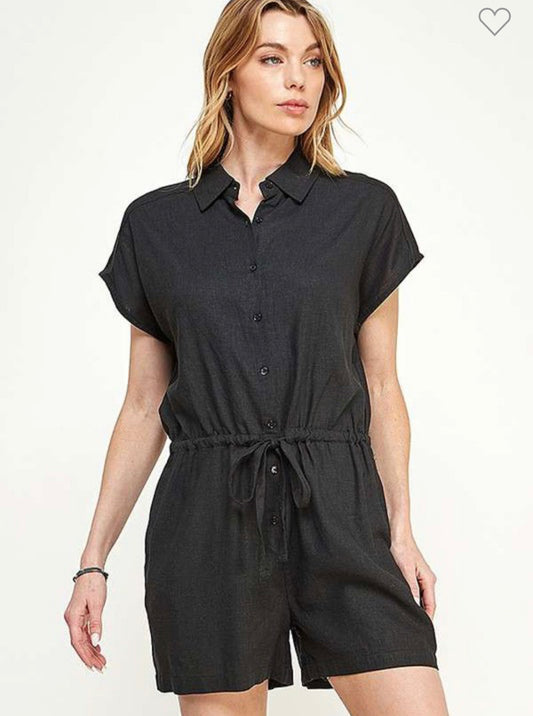 Oversized sleeveless button down romper