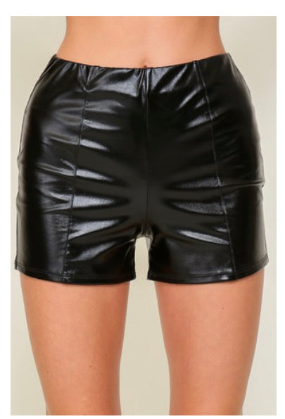 ELASTIC HIGH WAIST FOIL KNIT SHORTS