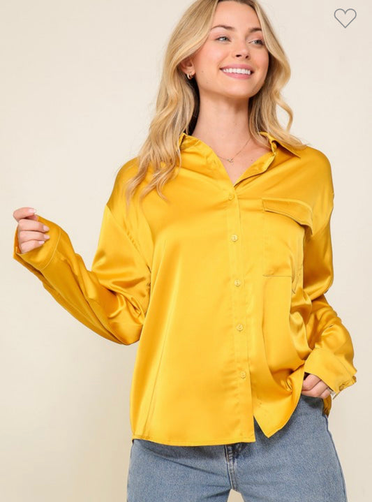Satin top with pocket