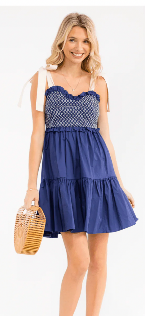 Nury navy smocked dress