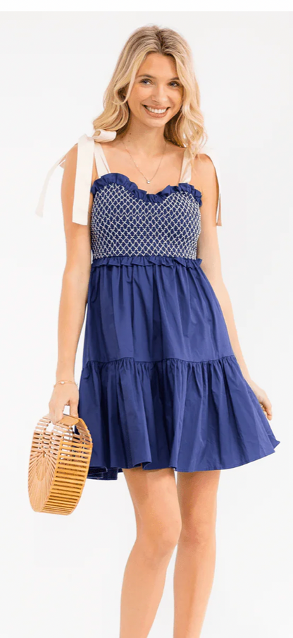 Nury navy smocked dress